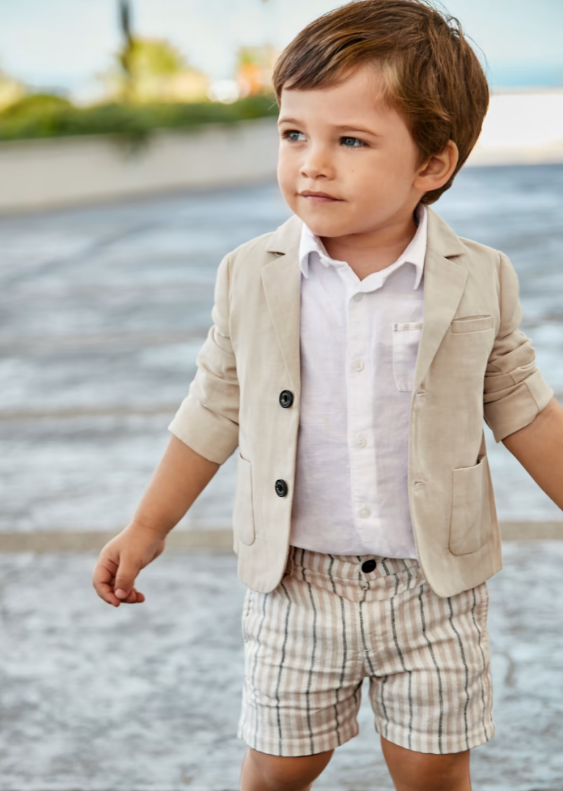 Conjunto 2 piezas bermuda y camisa con lino bebe nino Ceremonia Europa 2023