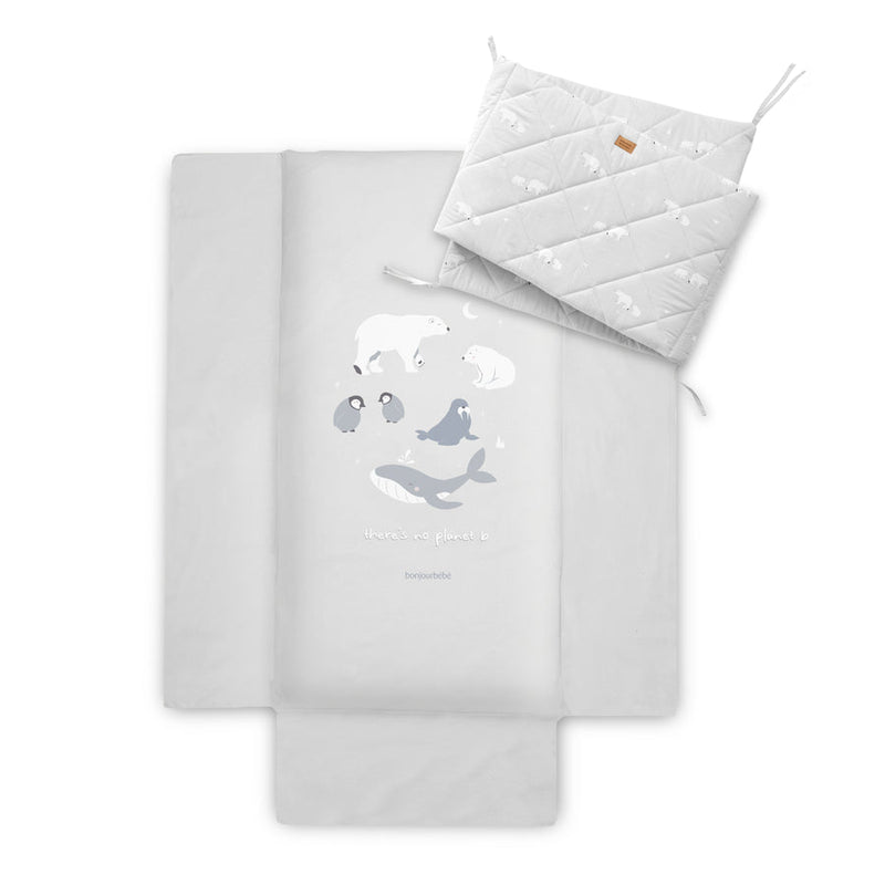 Kit Cuna Funda de plumón + Relleno + Protector de cuna Polaris Gris - cuna 60x120  - Bonjourbébé