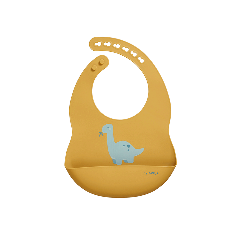 Babero de silicona "Party" - Dino Mostaza