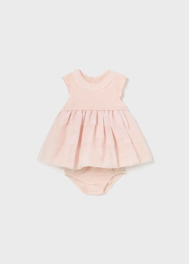 Vestido combinado con cubrepañal recién nacido - Rosa pastel