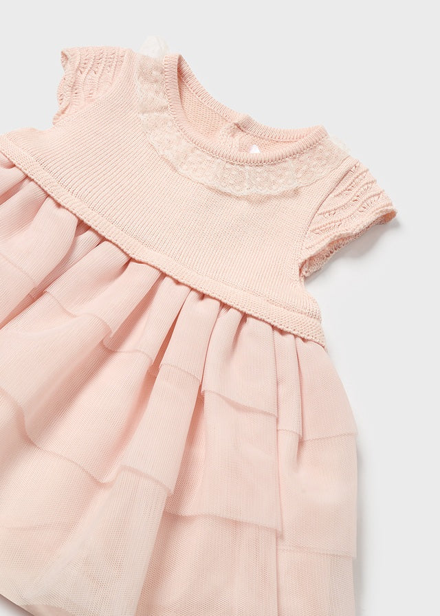 Vestido combinado con cubrepañal recién nacido - Rosa pastel