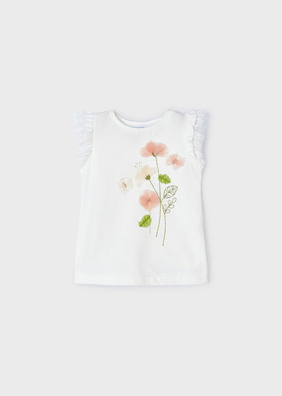 Camiseta flores tul niña  - Crudo Nude.