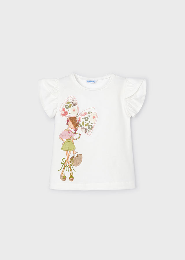 Camiseta con estampado de niña- Crudo