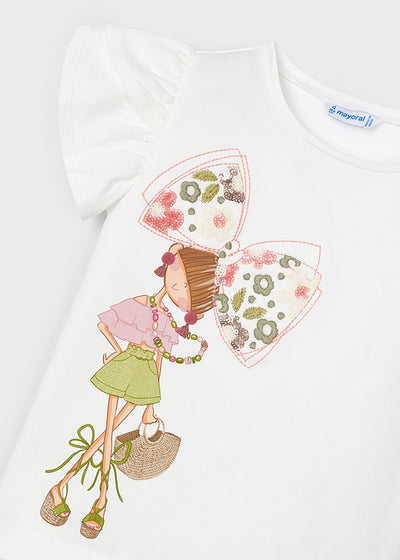 Camiseta con estampado de niña- Crudo