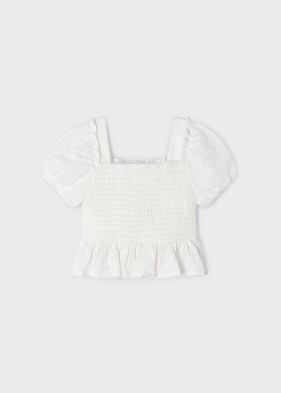 Blusa combinada de crochet para niña - Crudo.