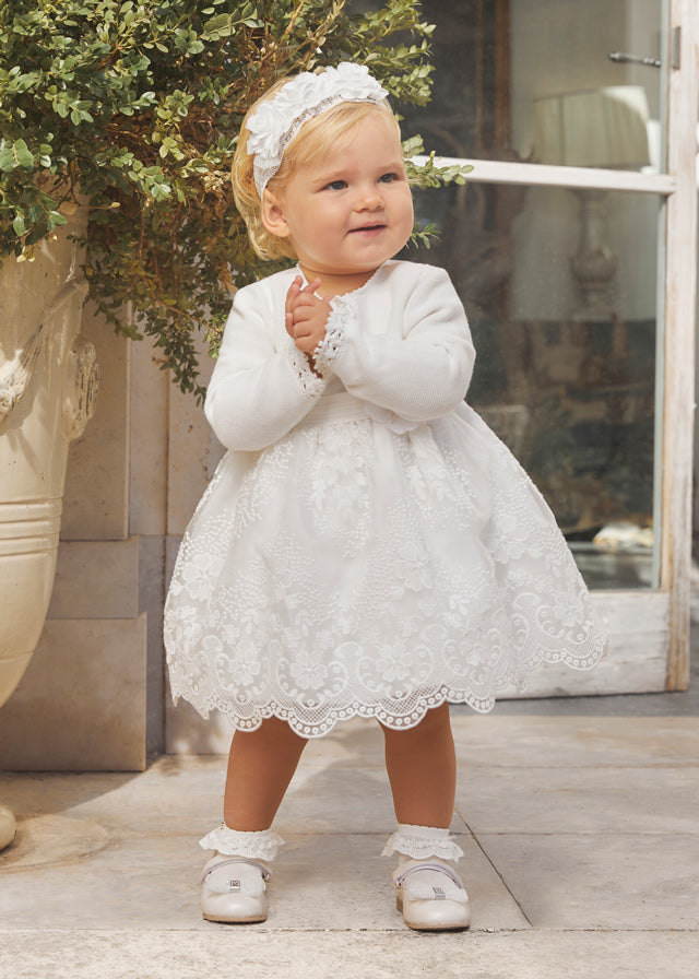 Vestido organza bordado - Nata