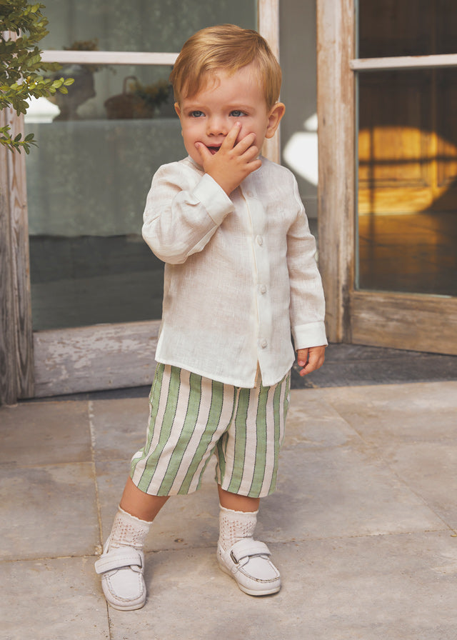 Conjunto camisa bermuda rayas lino niño - verde