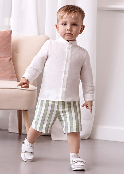 Conjunto camisa bermuda rayas lino niño - verde