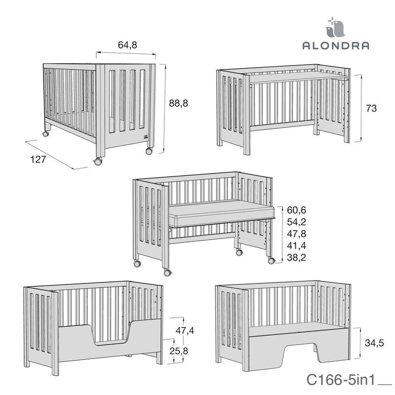 Cuna  OCCA 4en1 - 60x120 Blanca. New SEP