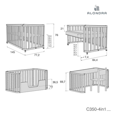 RESERVA CREA PLUS DUE - Cuna-cama-escritorio 70x140 cm (4en1) ATRACITA · new