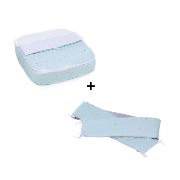 Set Minicuna - Saquito nórdico mint + Protector de cuna - 100% algodón  751-122