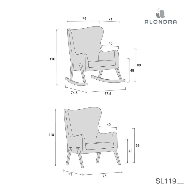 Sillón lactancia 2 EN 1 con patas madera · Glam SL119TB new
