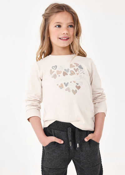 Camiseta manga larga estampada niña beige- Colección Europea