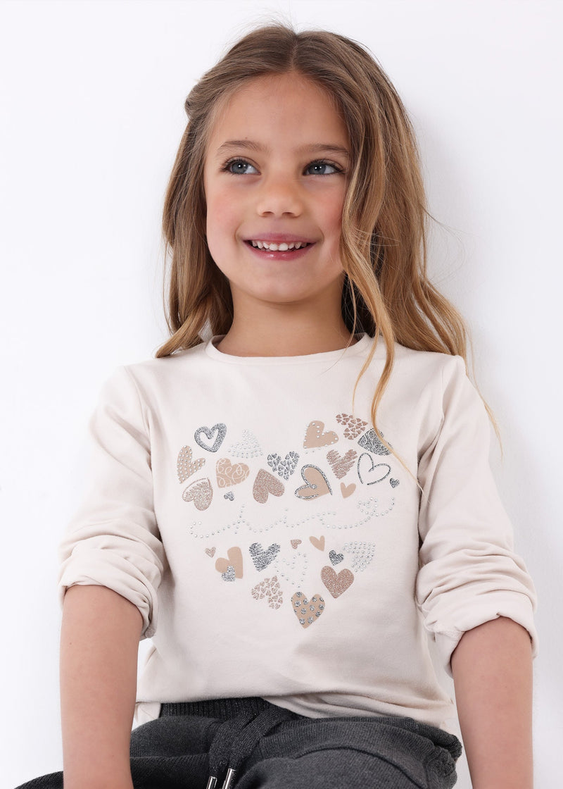 Camiseta manga larga estampada niña beige- Colección Europea