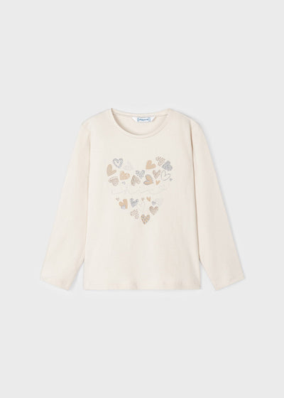 Camiseta manga larga estampada niña beige- Colección Europea