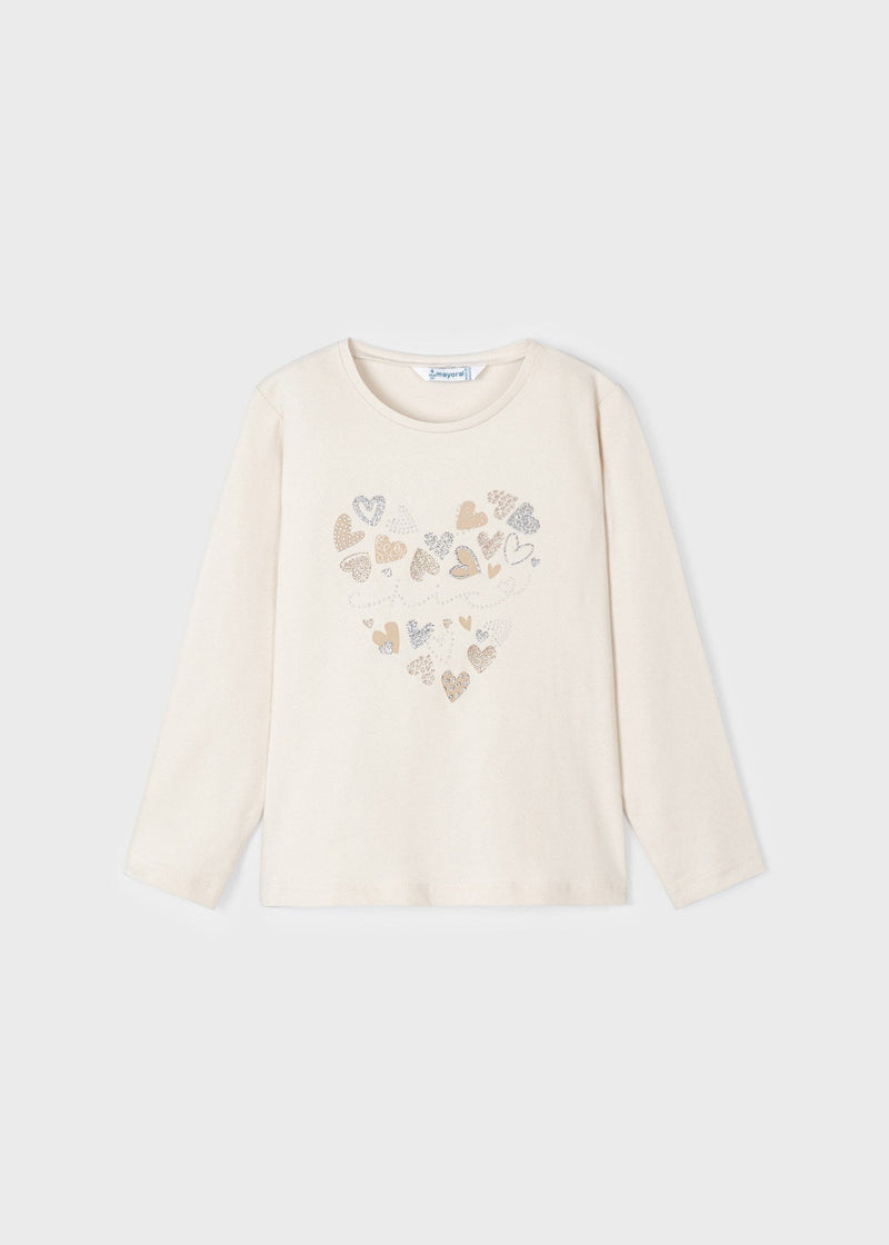 Camiseta manga larga estampada niña beige- Colección Europea