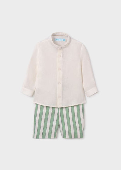 Conjunto camisa bermuda rayas lino niño - verde