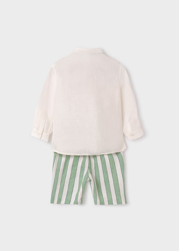 Conjunto camisa bermuda rayas lino niño - verde