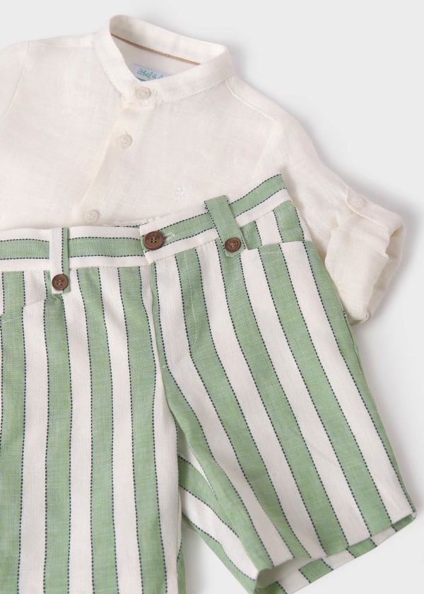 Conjunto camisa bermuda rayas lino niño - verde