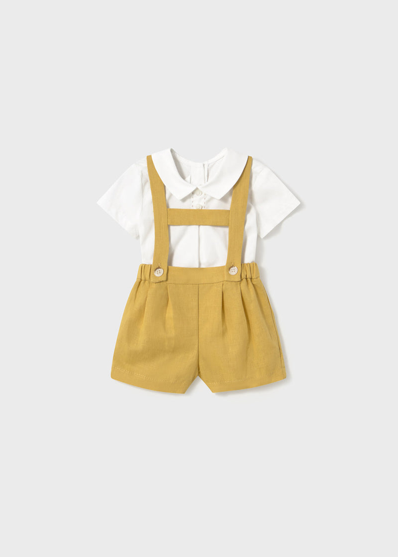 Conjunto pantalón corto tirantes y camisa cuello recién nacido