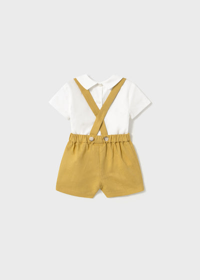 Conjunto pantalón corto tirantes y camisa cuello recién nacido