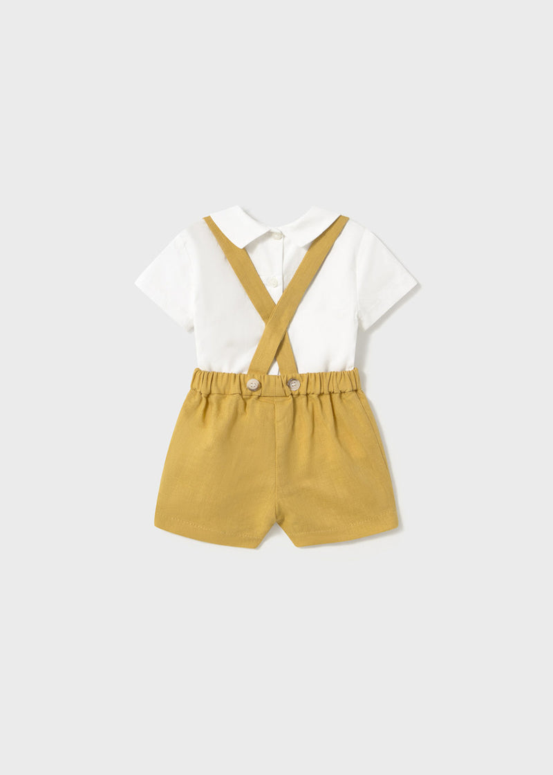 Conjunto pantalón corto tirantes y camisa cuello recién nacido