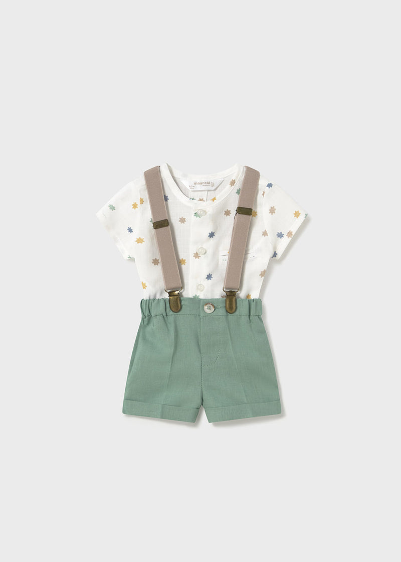 Conjunto pantalón corto tirantes y camisa recién nacido