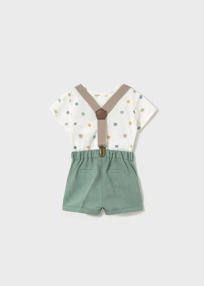 Conjunto pantalón corto tirantes y camisa recién nacido