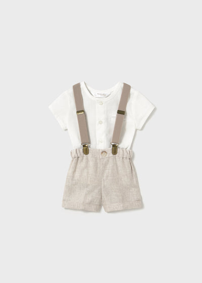 Conjunto pantalón corto tirantes y camisa recién nacido