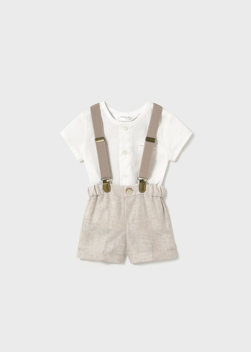 Conjunto pantalón corto tirantes y camisa recién nacido
