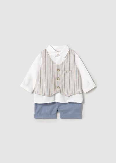 Conjunto pantalón corto y camisa con chaleco recién nacido