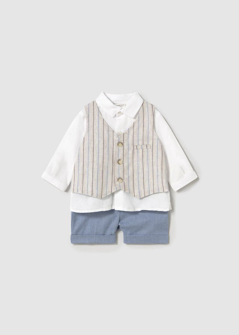 Conjunto pantalón corto y camisa con chaleco recién nacido