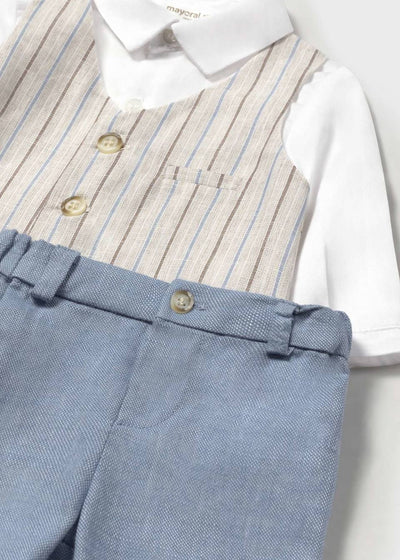 Conjunto pantalón corto y camisa con chaleco recién nacido