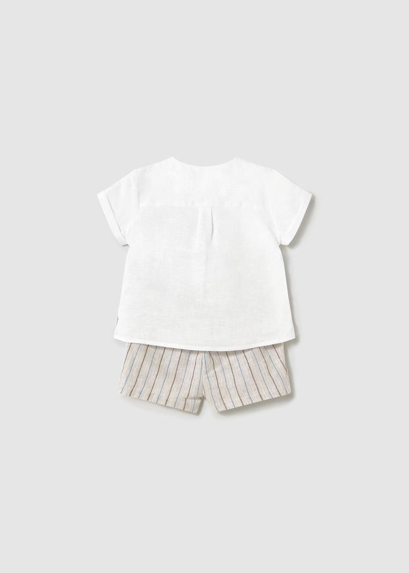 Conjunto pantalón corto y camisa con lino recién nacido