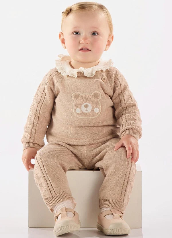 Conjunto de punto unisex beige para bebé