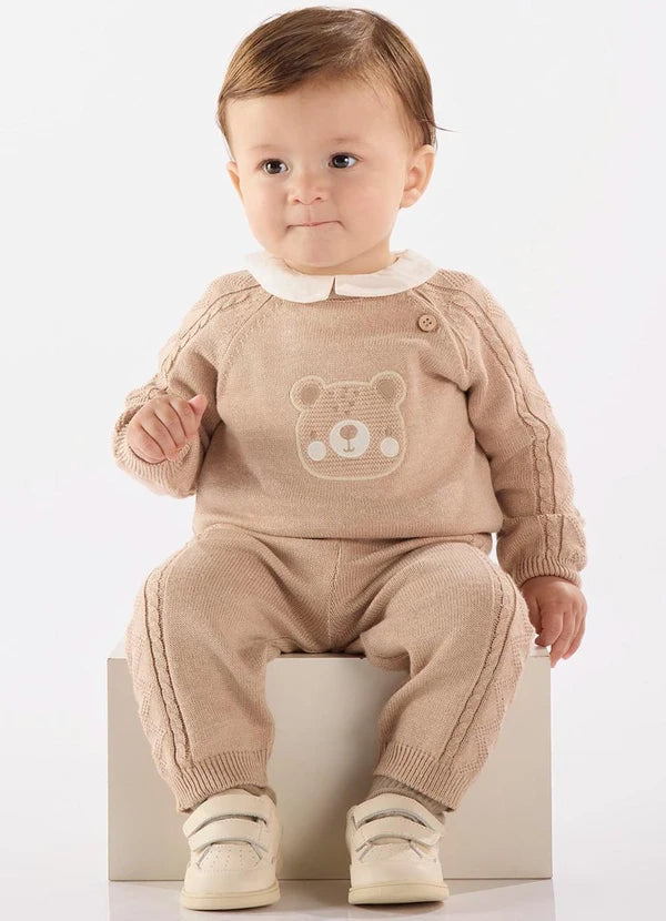 Conjunto de punto unisex beige para bebé