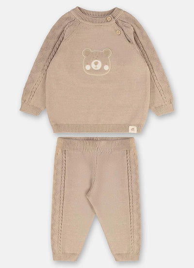 Conjunto de punto unisex beige para bebé
