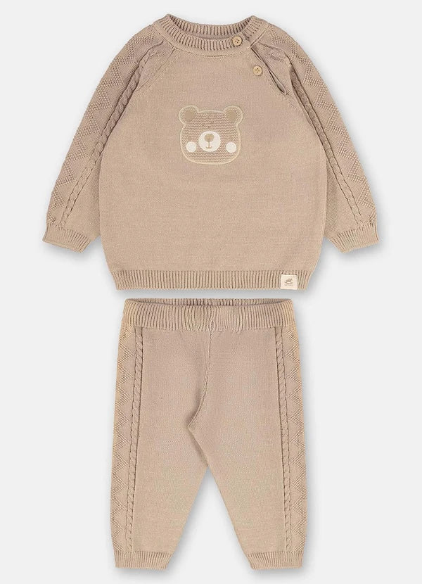 Conjunto de punto unisex beige para bebé