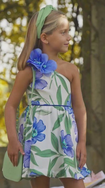 Vestido Blue Flower - Con Lino Estampado