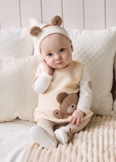 Vestido con diadema borreguito recién nacido- color algodón