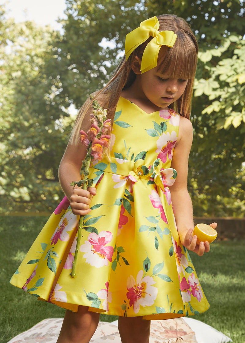 Vestido Mikado estampado niña.