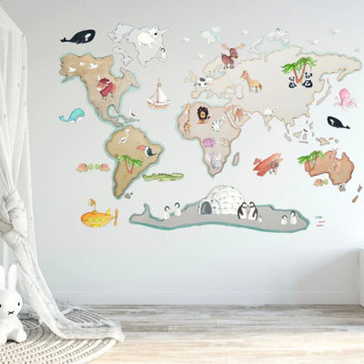 Mural - Eco Vinilo WORLD MAP XL ANIMALS